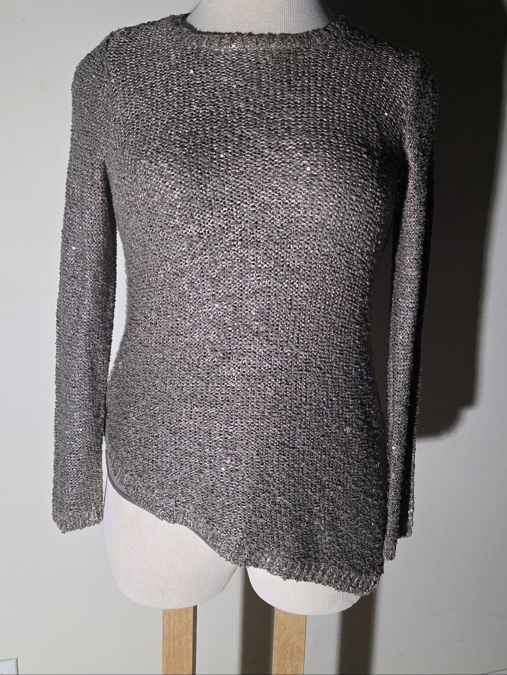 Apt. 9 Metallic Greige Women's Long-Sleeve Sweater (Size L)